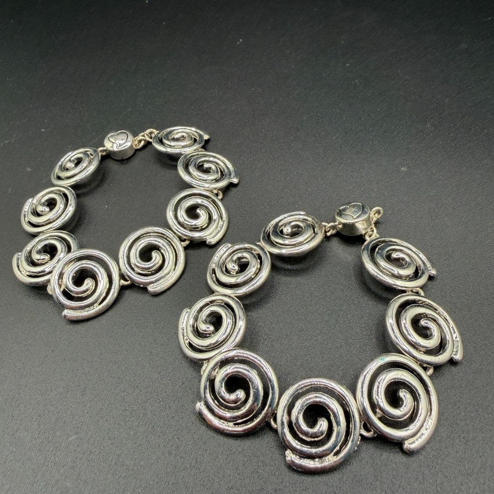 Set of 2 Silver Tone Spiral Link Bracelets Vintage Swirl Statement 7in Chunky